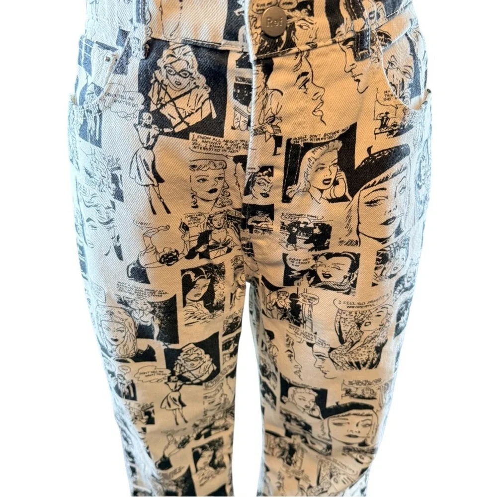 Reformation Newsprint Graphic Pants Black White Comic Print Jeans Size 29 Y2K - Picture 3 of 12
